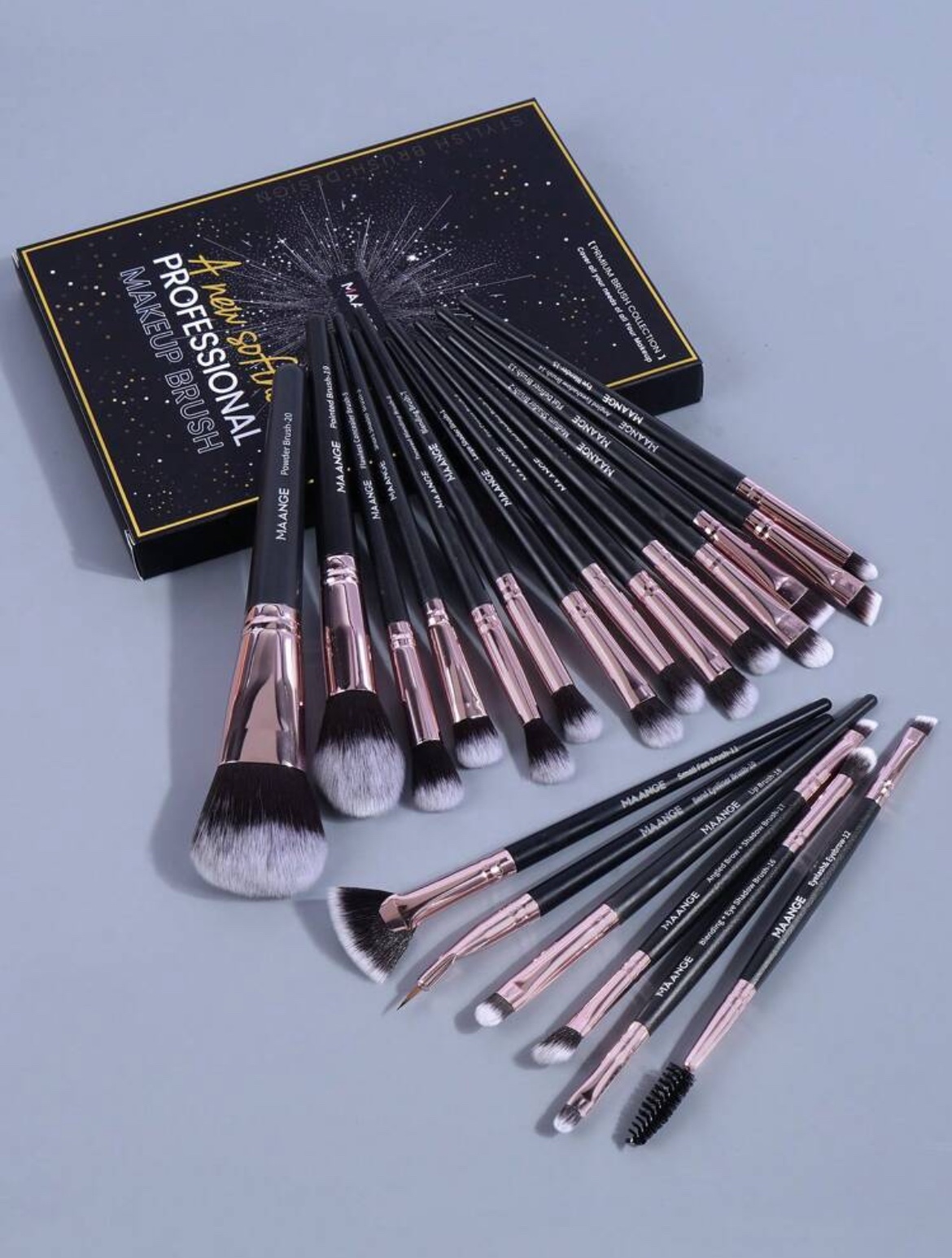 MAANGE Premium MakeUp Brush Set Professionnel De 20 Pièces Noir