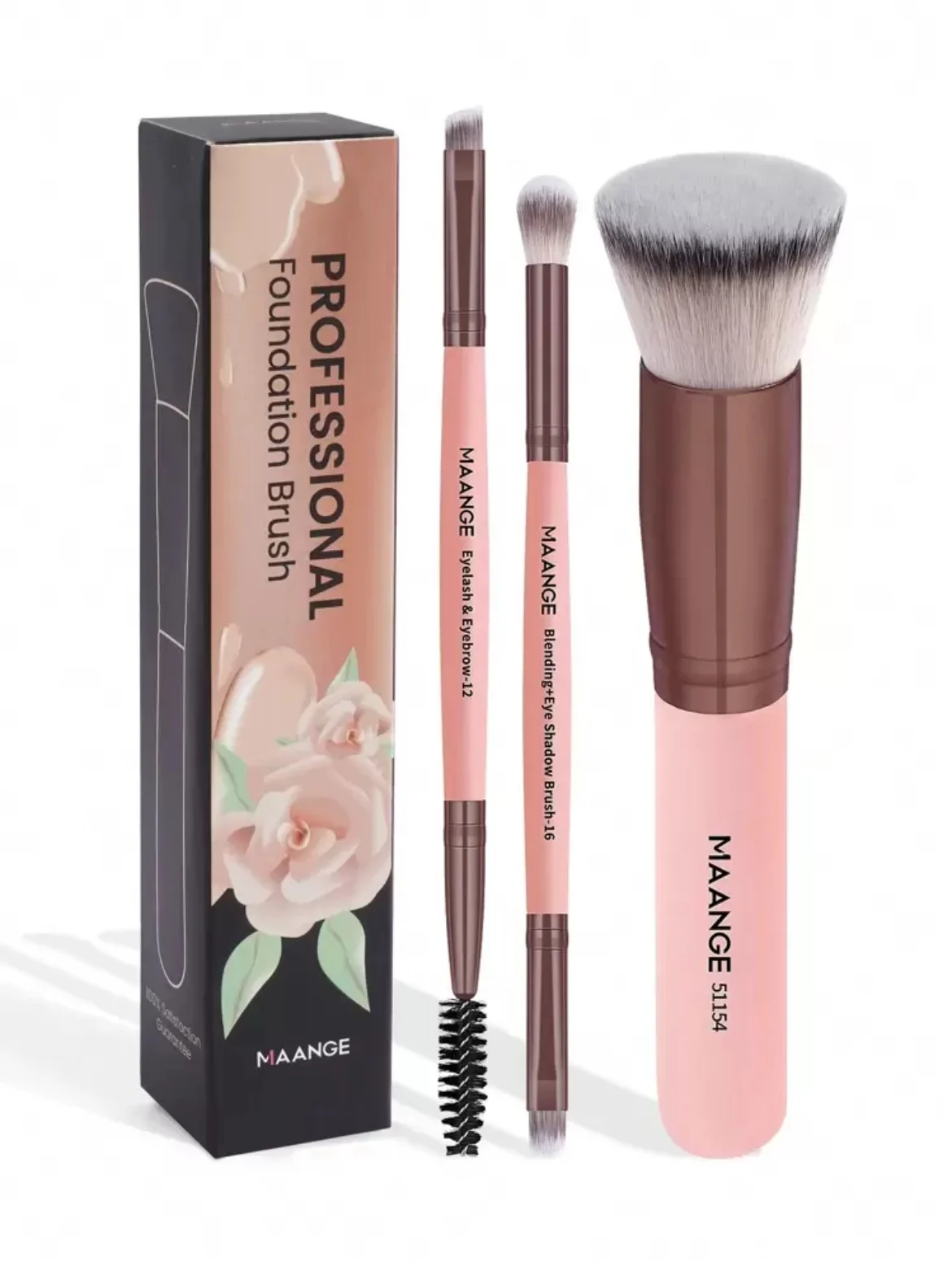 MAANGE Professional Foundation Brush Set De 3 Pièces Avec Boite Rose Orangé