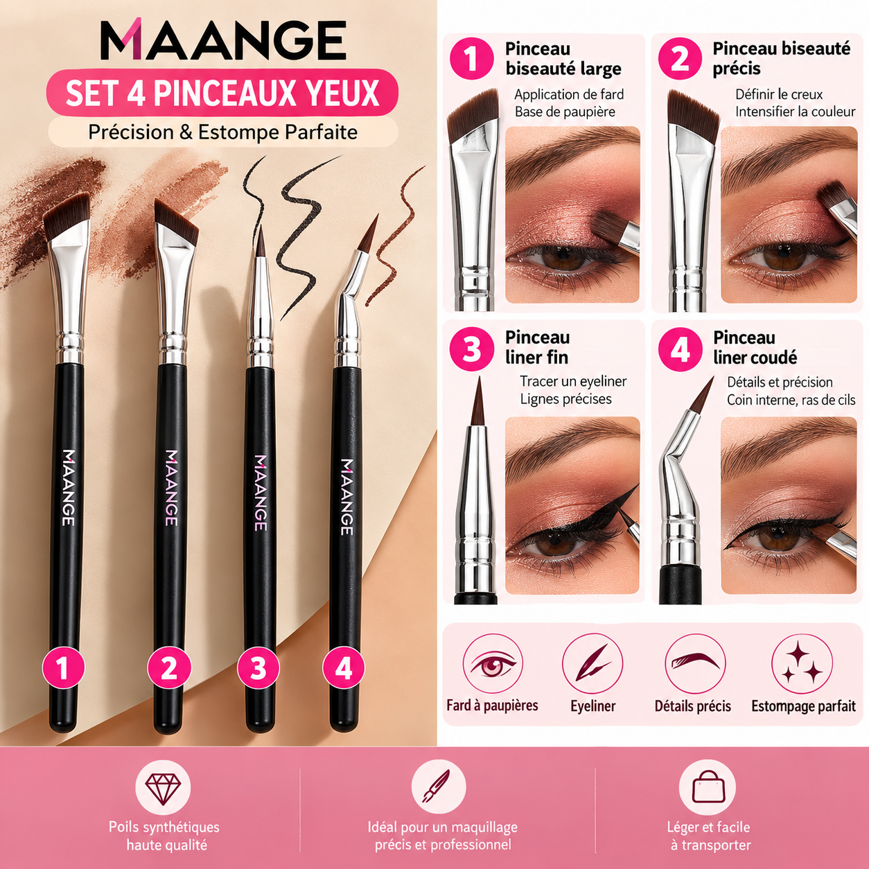 MAANGE Professionnal Eye Brush Set De 4 Pièces – Essentiel Regard Précis & Estompe Parfaite – Image 2