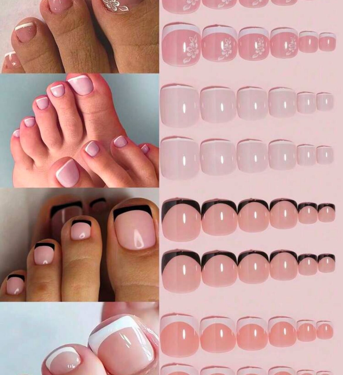 VV MEIJIAER Press-On Nails D’orteils 96 Pièces Réutilisables Carrés Courts (French) Avec Boîte