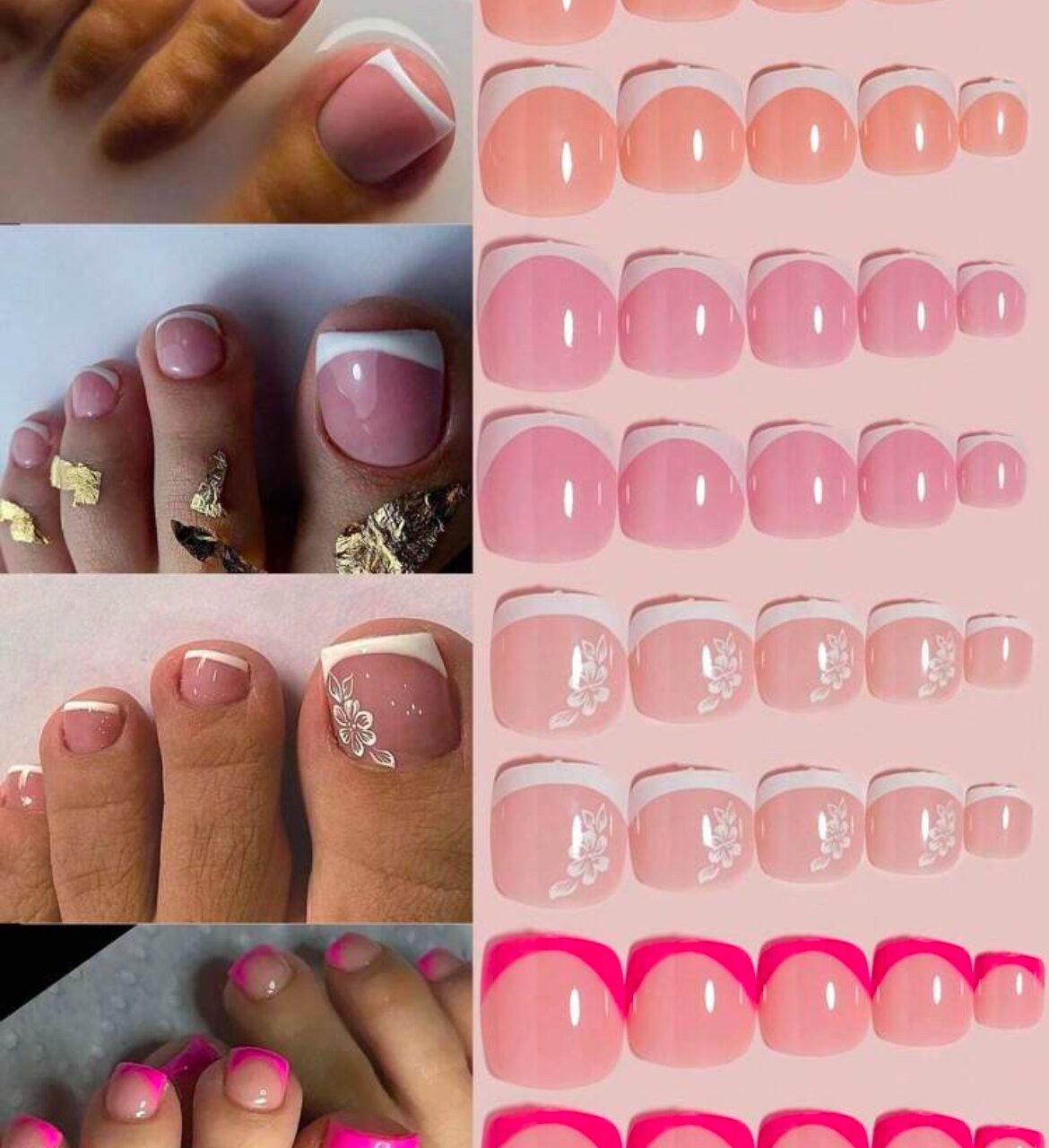 VV MEIJIAER Press-On Nails D’orteils 96 Pièces Réutilisables Carrés Courts (4xFrench) Avec Boîte - ZJ184