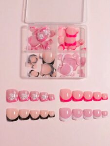 VV MEIJIAER Press-On Nails D’orteils 96 Pièces Réutilisables Carrés Courts (4xFrench) Avec Boîte + Feuille Adhésive + Mini Lime - ZJ210