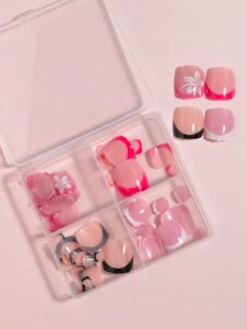 VV MEIJIAER Press-On Nails D’orteils 96 Pièces Réutilisables Carrés Courts (4xFrench) Avec Boîte + Feuille Adhésive + Mini Lime - ZJ210