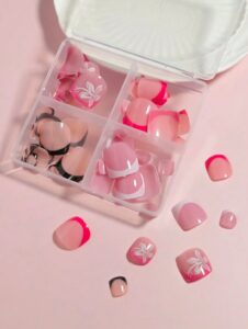 VV MEIJIAER Press-On Nails D’orteils 96 Pièces Réutilisables Carrés Courts (4xFrench) Avec Boîte + Feuille Adhésive + Mini Lime - ZJ210