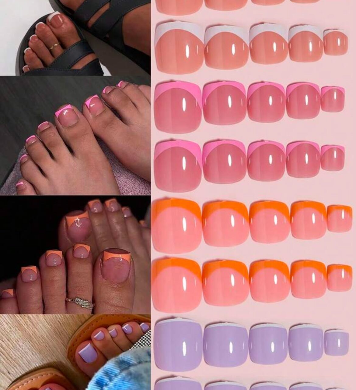 VV MEIJIAER Press-On Nails D’orteils 96 Pièces Réutilisables Carrés Courts (4xFrench) Avec Boîte + Feuille Adhésive + Mini Lime - ZJ200