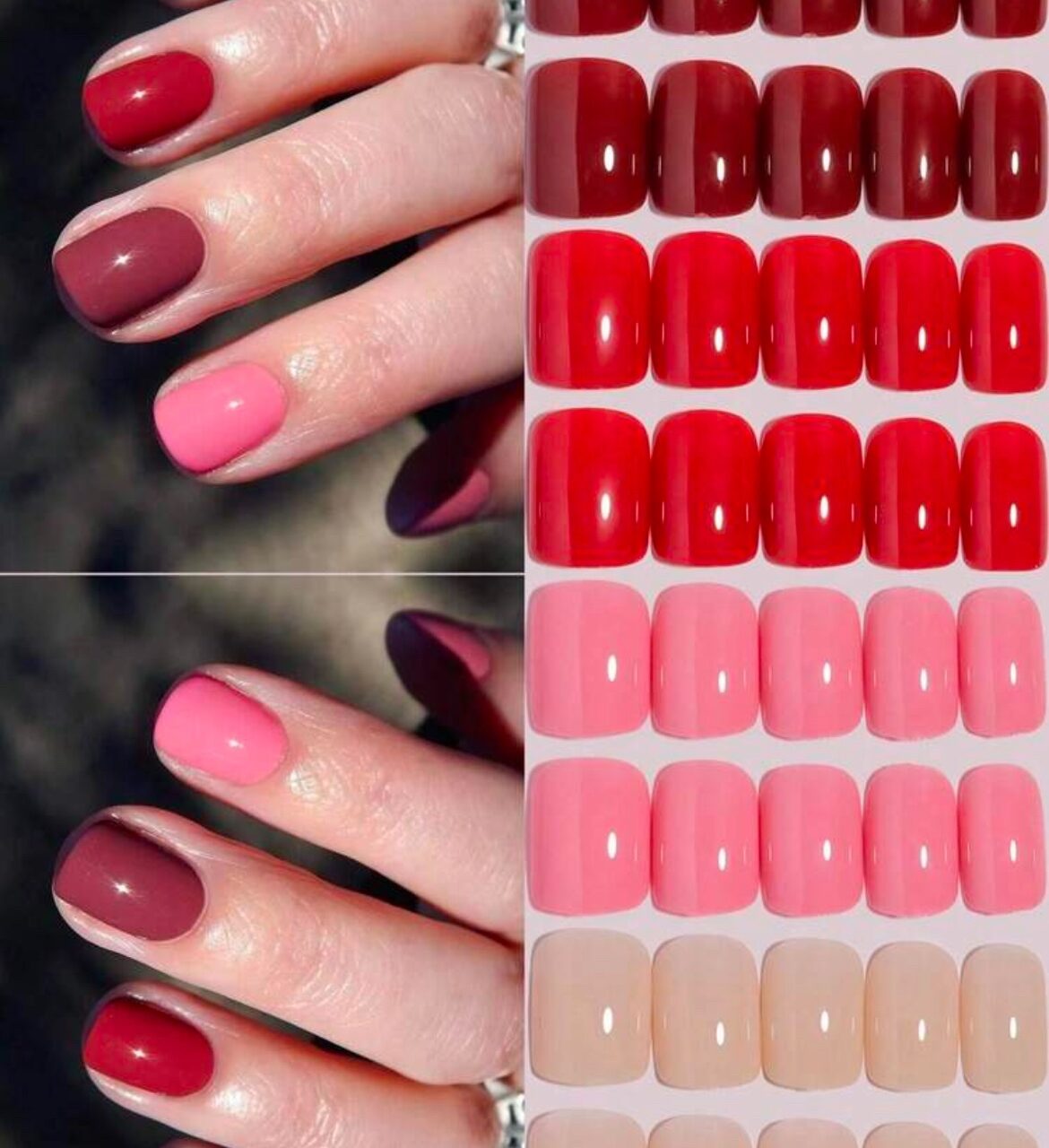 VV MEIJIAER Press-On Nails 96 Pièces Réutilisables Carrés Courts (Cerise/Rouge/Rose/Abricot) Avec Boîte - ZJ230