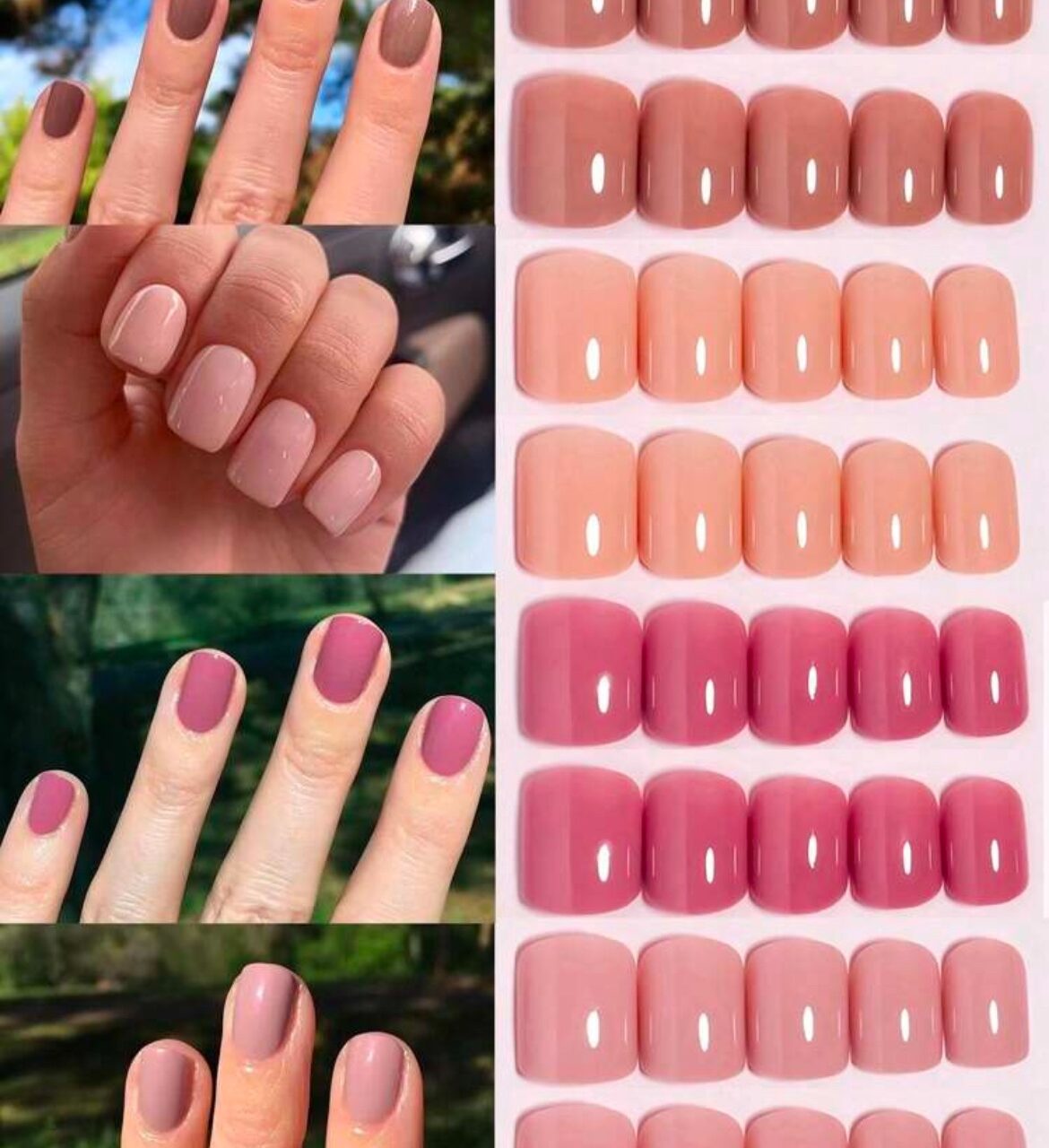 VV MEIJIAER Press-On Nails 96 Pièces Réutilisables Carrés Courts (4 Couleurs Nude) Avec Boîte - ZJ049