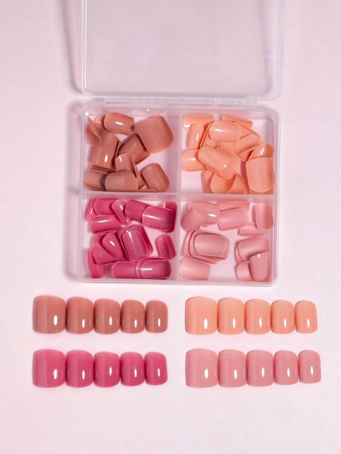 VV MEIJIAER Press-On Nails 96 Pièces Réutilisables Carrés Courts (4 Couleurs Nude) Avec Boîte - ZJ049