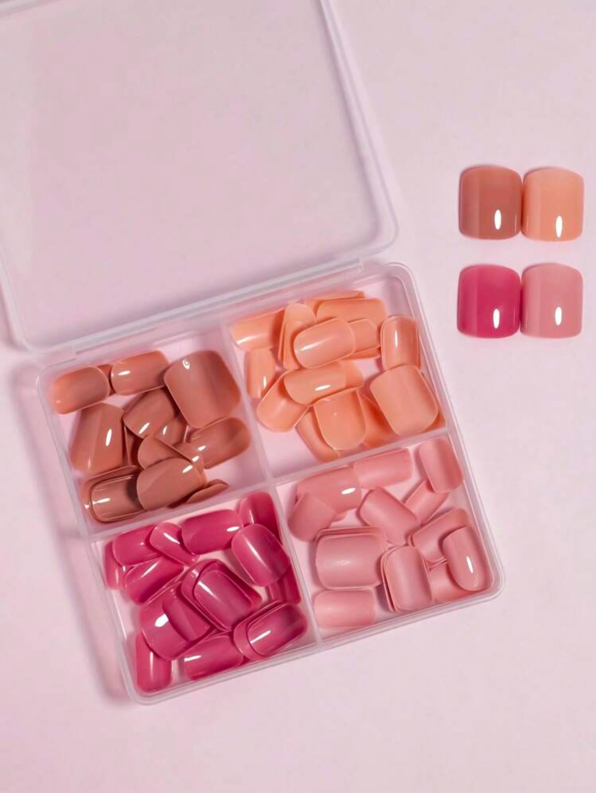 VV MEIJIAER Press-On Nails 96 Pièces Réutilisables Carrés Courts (4 Couleurs Nude) Avec Boîte - ZJ049