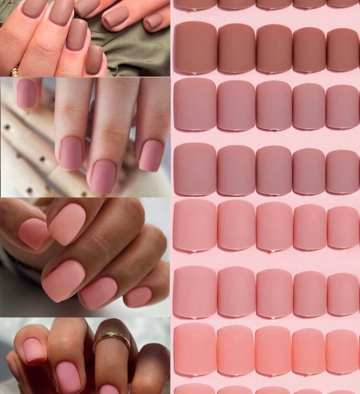 VV MEIJIAER Press-On Nails 96 Pièces Réutilisables Carrés Courts (Ombré Marron/Beige Foncé/Beige/Rose) Avec Boîte - ZJ305