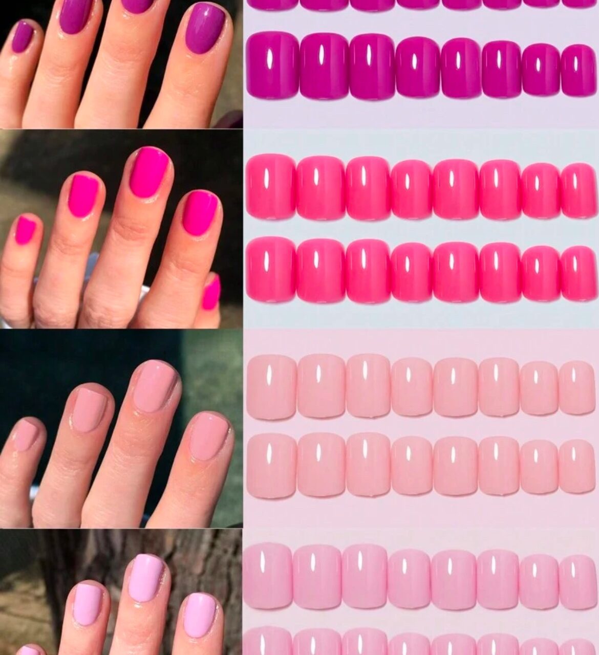VV MEIJIAER Press-On Nails 96 Pièces Réutilisables Carrés Courts (Fuchsia/Rose Rouge/Rose Bébé/Rose Clair) Avec Boîte - ZJ001