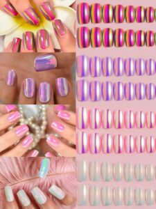 VV MEIJIAER Press-On Nails 96 Pièces Réutilisables Carrés Courts (Mermaid White/Purple/Pink/Peach Pink) Avec Boîte + Feuille Adhésive + Mini Lime - ZJ304