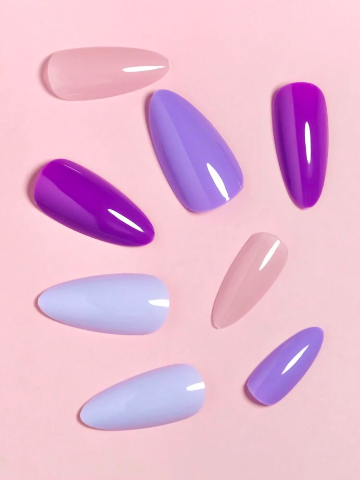 VV MEIJIAER Press-On Nails 96 Pièces Réutilisables Amande Longue (Série Violette) + Feuille Adhésive + Mini Lime - ZJ205