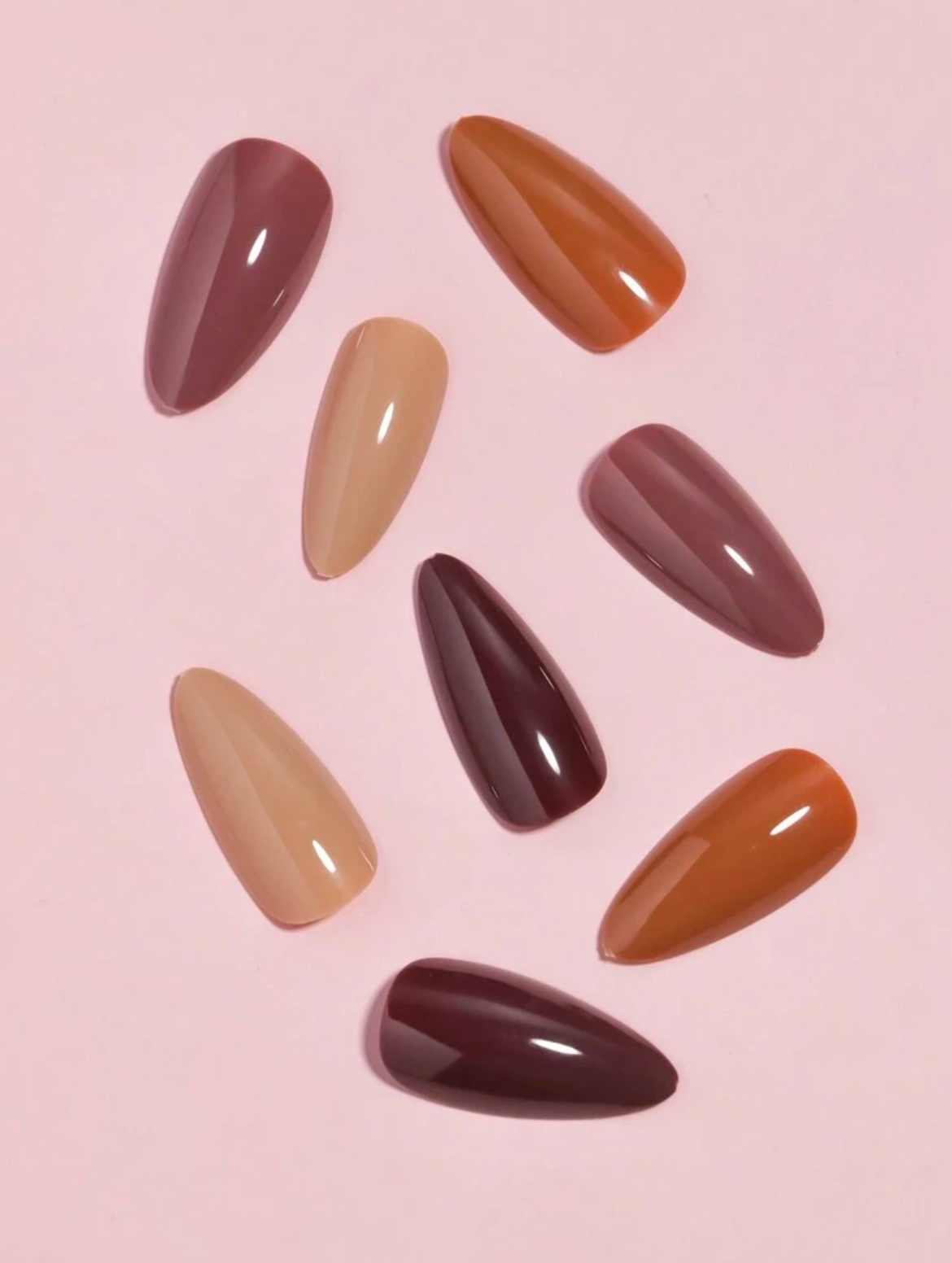 VV MEIJIAER Press-On Nails 96 Pièces Réutilisables Amande Moyennement Longue (Série Brune Dégradée) + Feuille Adhésive + Mini Lime - ZJ358