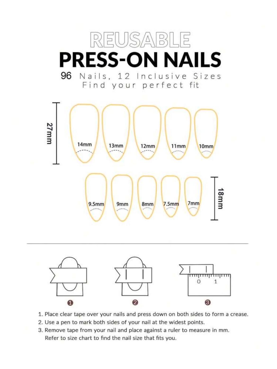VV MEIJIAER Press-On Nails 96 Pièces Réutilisables Amande Moyennement Longue (Série Brune Dégradée) + Feuille Adhésive + Mini Lime - ZJ358