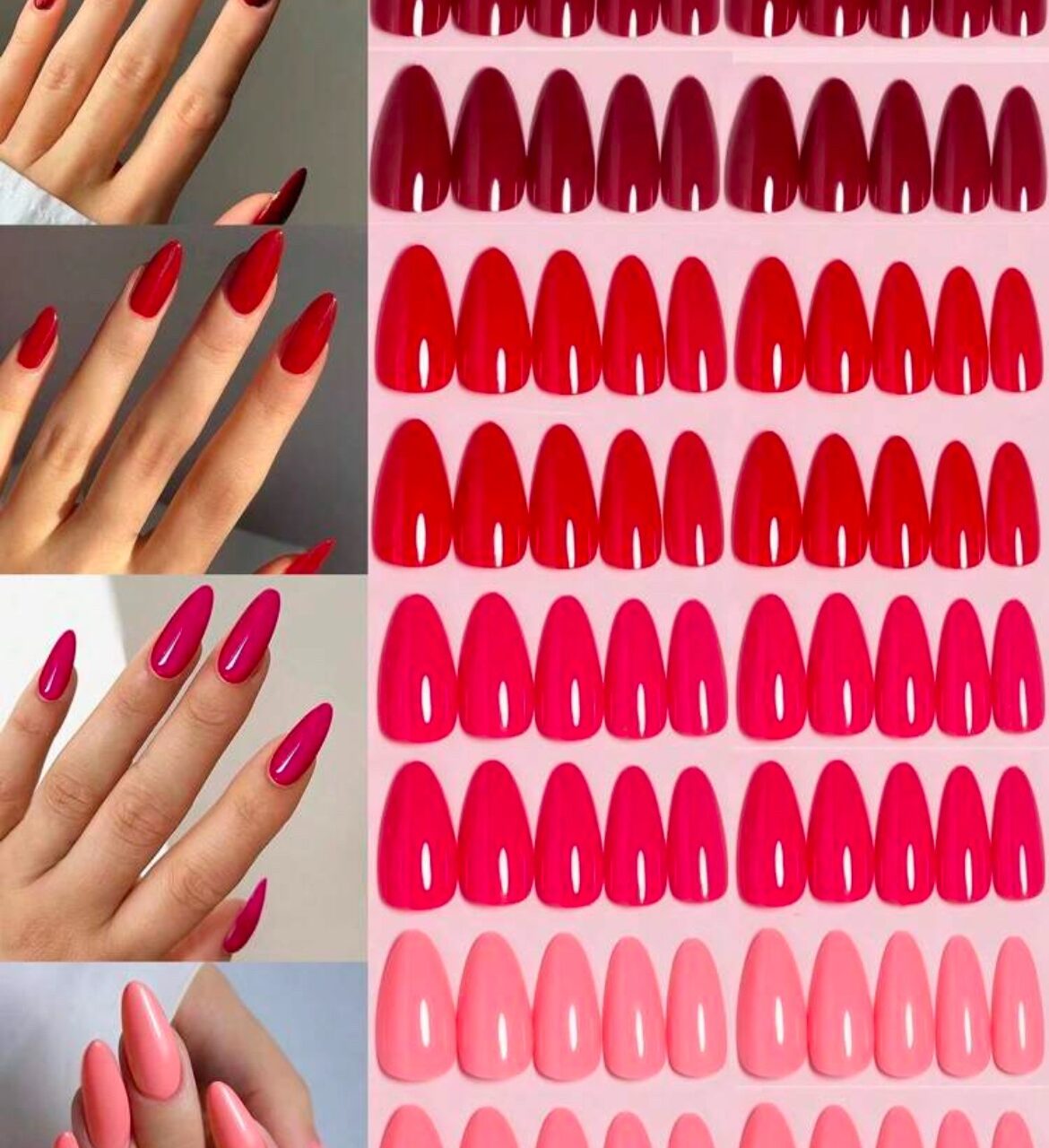 VV MEIJIAER Press-On Nails 96 Pièces Réutilisables Amande Longue (4 Couleurs) + Feuille Adhésive + Mini Lime - ZJ756