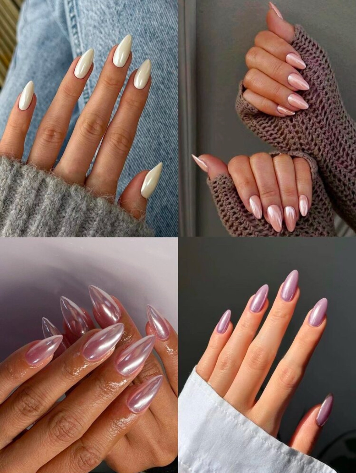 VV MEIJIAER Press-On Nails 96 Pièces Réutilisables Amande Longue (4 Couleurs Perle) + Feuille Adhésive + Mini Lime - ZJ761