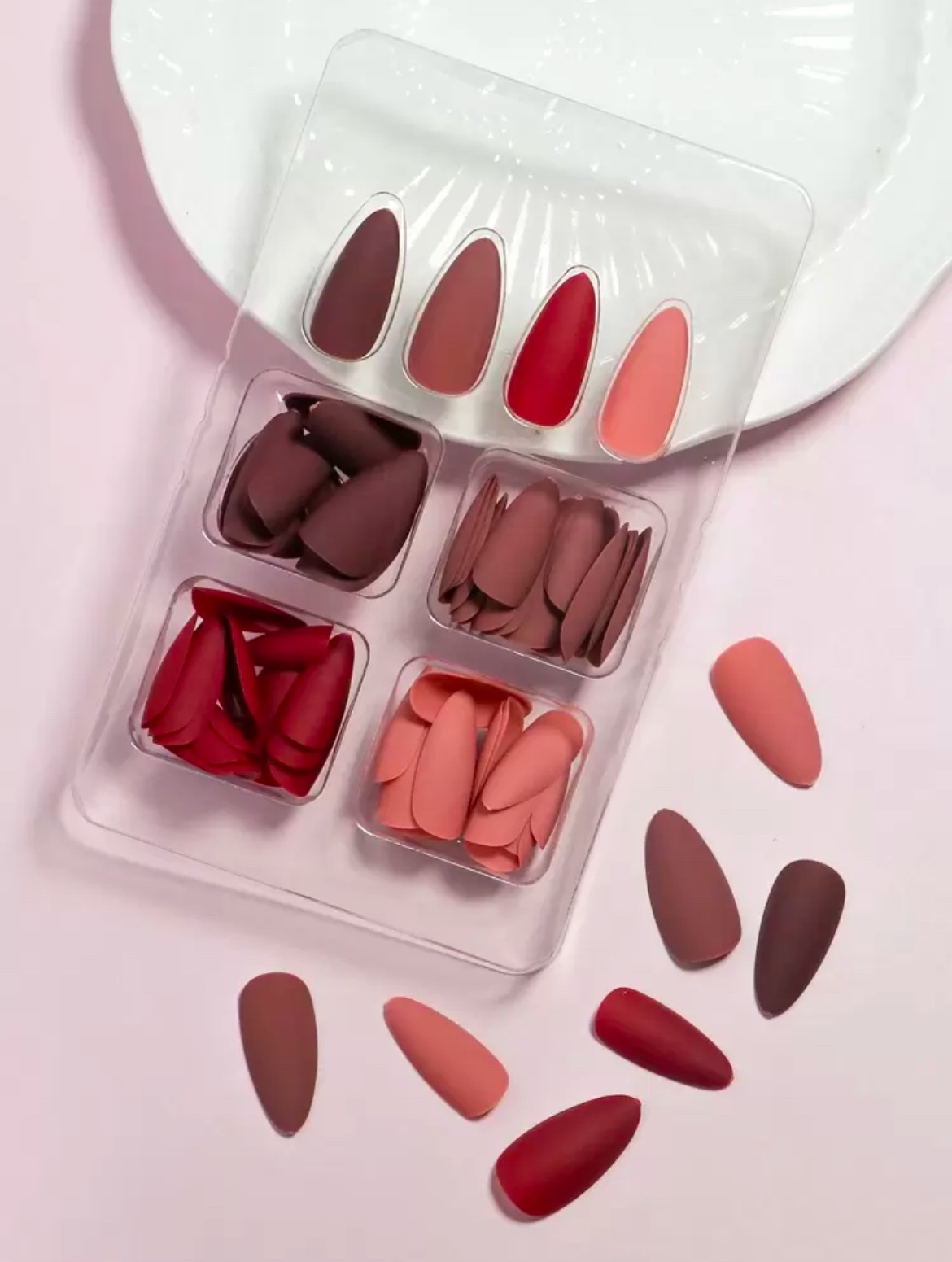 VV MEIJIAER Press-On Nails 96 Pièces Réutilisables Amande Longue (4 Couleurs Automne et Hiver) + Feuille Adhésive + Mini Lime - ZJ107 VV MEIJIAER Press-On Nails 96 Pièces Réutilisables Amande Longue (4 Couleurs Automne et Hiver) + Feuille Adhésive + Mini Lime - ZJ107