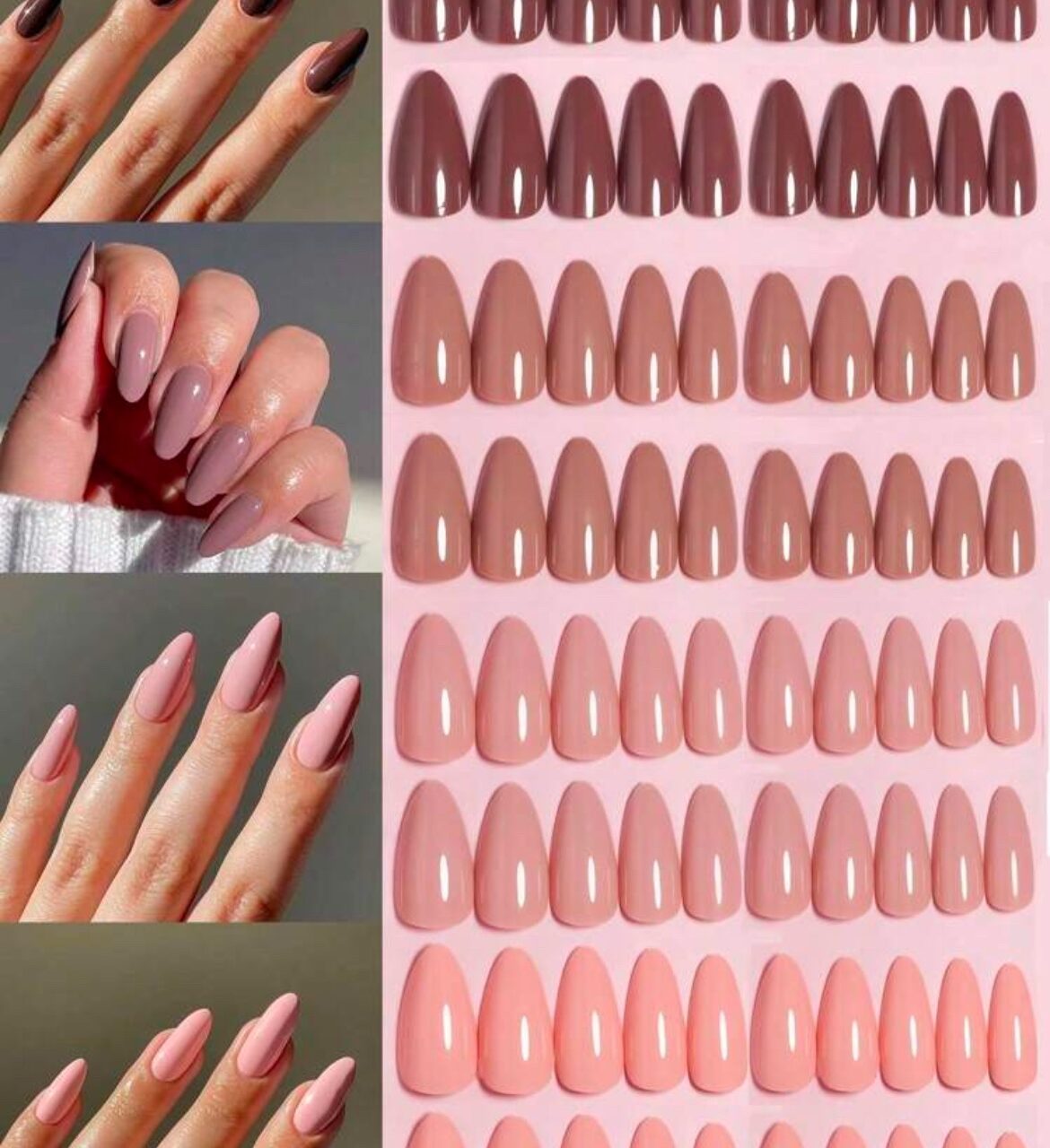 VV MEIJIAER Press-On Nails 96 Pièces Réutilisables Amande Longue (Série Brune) + Feuille Adhésive + Mini Lime - ZJ772