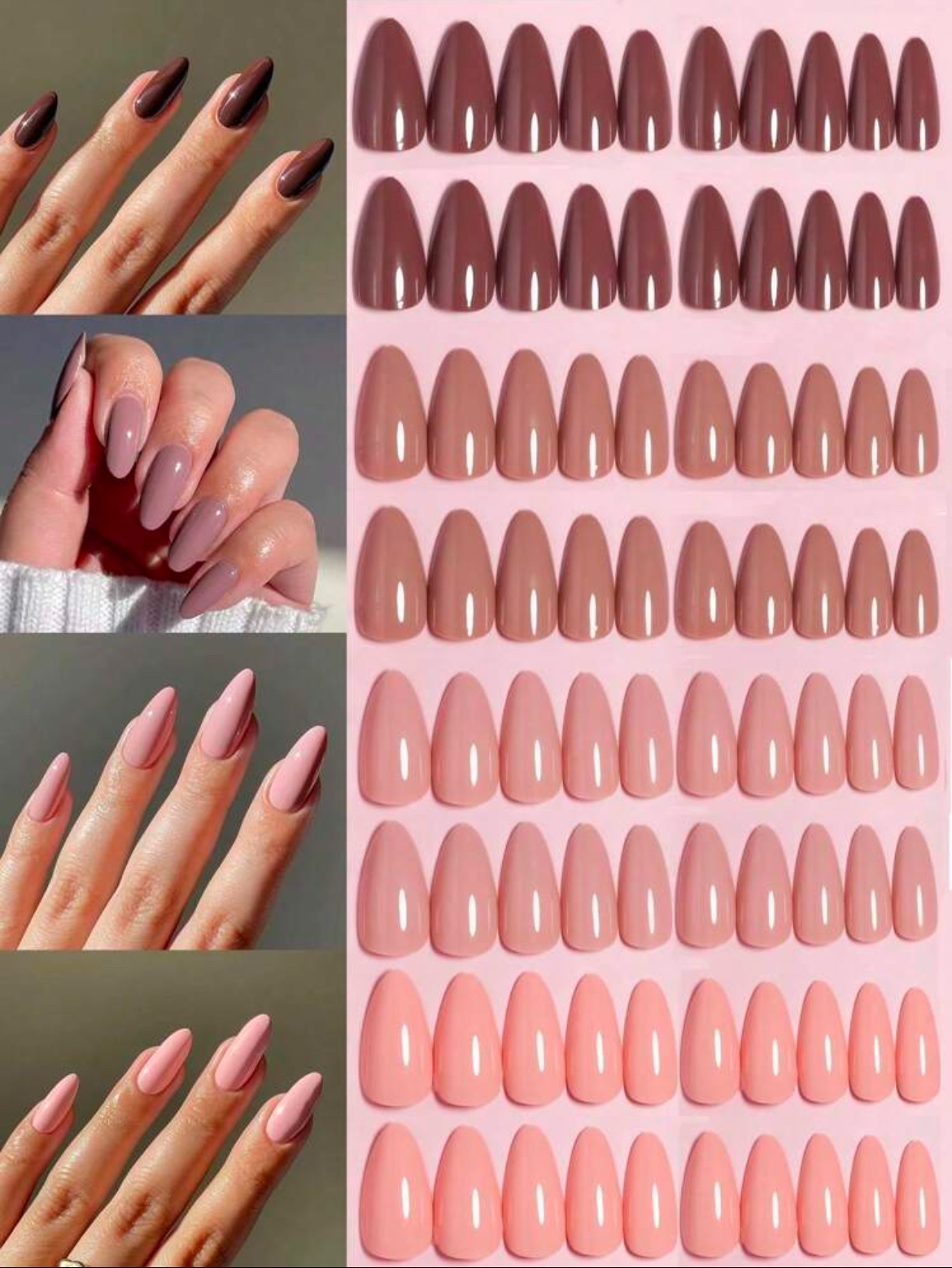 VV MEIJIAER Press-On Nails 96 Pièces Réutilisables Amande Longue (Série Brune) + Feuille Adhésive + Mini Lime - ZJ772 VV MEIJIAER Press-On Nails 96 Pièces Réutilisables Amande Longue (Série Brune) + Feuille Adhésive + Mini Lime - ZJ772