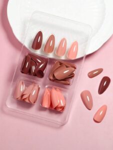 VV MEIJIAER Press-On Nails 96 Pièces Réutilisables Amande Longue (Série Brune) + Feuille Adhésive + Mini Lime - ZJ772 VV MEIJIAER Press-On Nails 96 Pièces Réutilisables Amande Longue (Série Brune) + Feuille Adhésive + Mini Lime - ZJ772