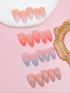 VV MEIJIAER Press-On Nails 96 Pièces Réutilisables Amande Longue (Dégradés: Blanc/Peche/Bleu/Beige) + Feuille Adhésive + Mini Lime - ZJ247 VV MEIJIAER Press-On Nails 96 Pièces Réutilisables Amande Longue (Dégradés: Blanc/Peche/Bleu/Beige) + Feuille Adhésive + Mini Lime - ZJ247