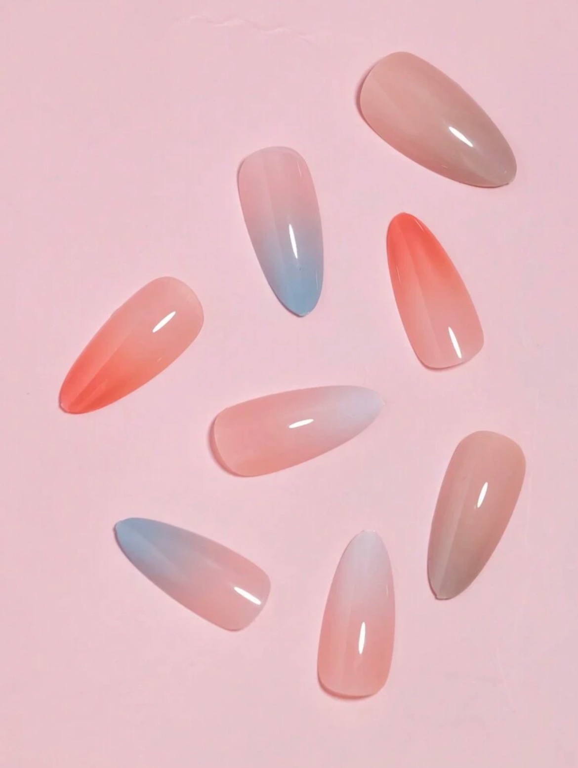 VV MEIJIAER Press-On Nails 96 Pièces Réutilisables Amande Longue (Dégradés: Blanc/Peche/Bleu/Beige) + Feuille Adhésive + Mini Lime - ZJ247 VV MEIJIAER Press-On Nails 96 Pièces Réutilisables Amande Longue (Dégradés: Blanc/Peche/Bleu/Beige) + Feuille Adhésive + Mini Lime - ZJ247