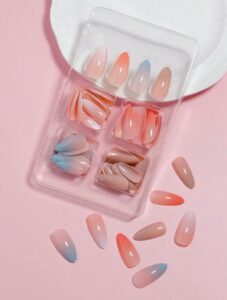 VV MEIJIAER Press-On Nails 96 Pièces Réutilisables Amande Longue (Dégradés: Blanc/Peche/Bleu/Beige) + Feuille Adhésive + Mini Lime - ZJ247 VV MEIJIAER Press-On Nails 96 Pièces Réutilisables Amande Longue (Dégradés: Blanc/Peche/Bleu/Beige) + Feuille Adhésive + Mini Lime - ZJ247