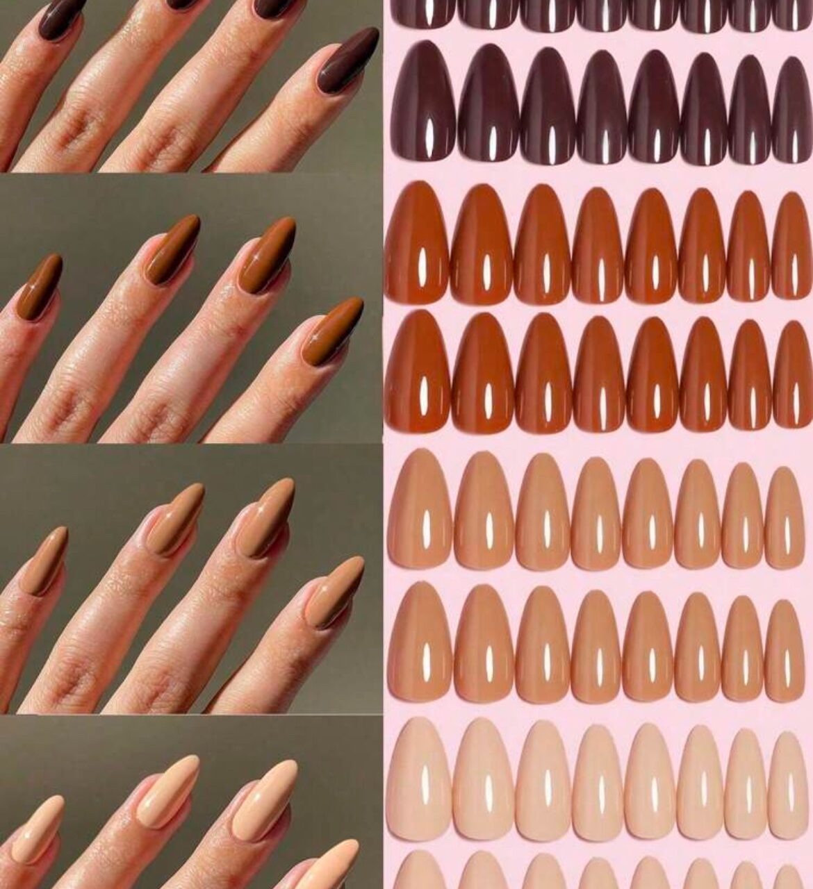 VV MEIJIAER Press-On Nails 96 Pièces Réutilisables Amande Longue (4 Couleurs Automne et Hiver) + Feuille Adhésive + Mini Lime - ZJ757