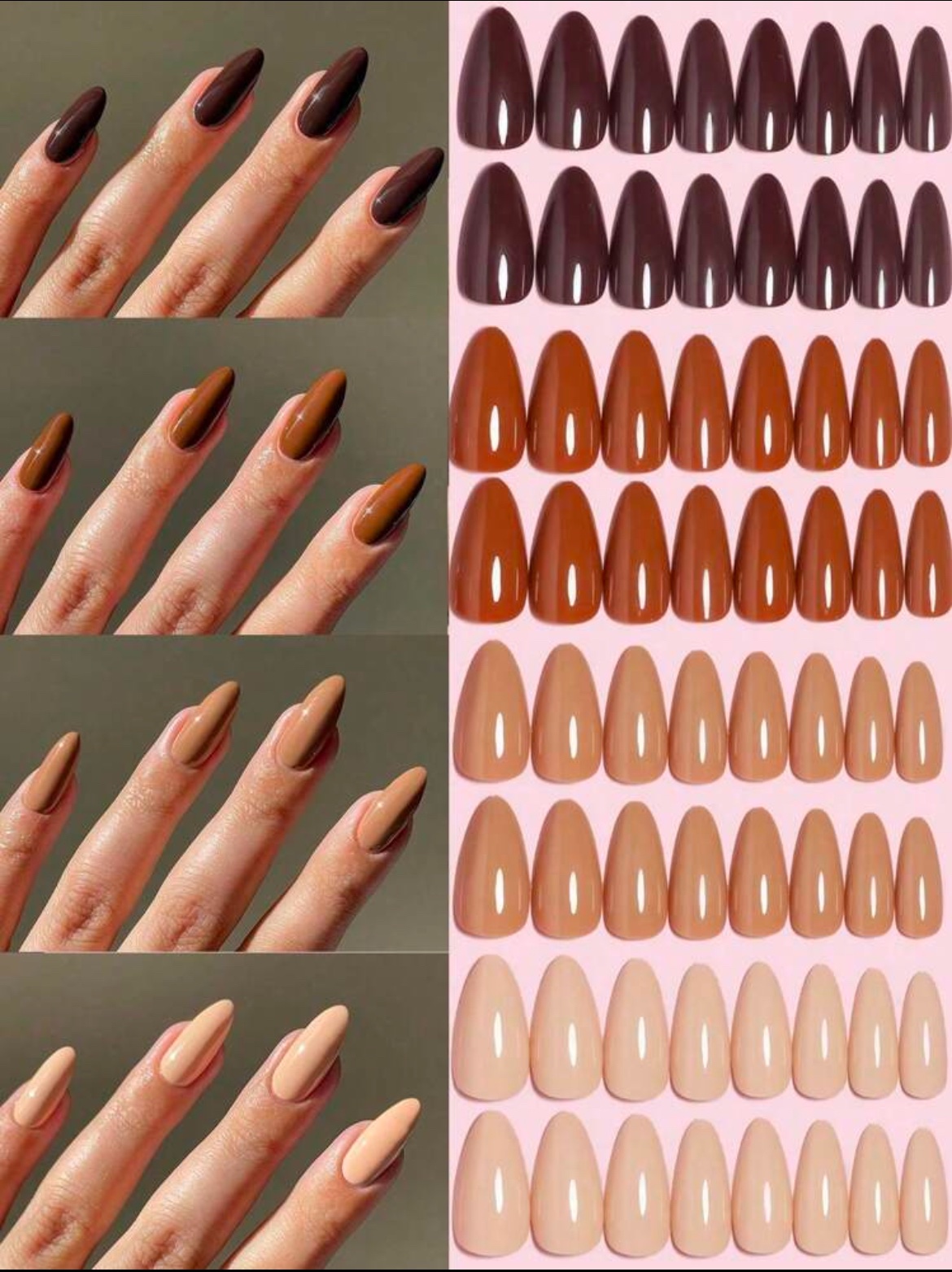 VV MEIJIAER Press-On Nails 96 Pièces Réutilisables Amande Longue (4 Couleurs Automne et Hiver) + Feuille Adhésive + Mini Lime - ZJ757