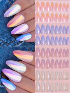 VV MEIJIAER Press-On Nails 96 Pièces Réutilisables Amande Moyenne (4 Couleurs Brillant Magique Chrome) + Feuille Adhésive + Mini Lime - ZJ027 VV MEIJIAER Press-On Nails 96 Pièces Réutilisables Amande Moyenne (4 Couleurs Brillant Magique Chrome) + Feuille Adhésive + Mini Lime - ZJ027