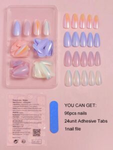 VV MEIJIAER Press-On Nails 96 Pièces Réutilisables Amande Moyenne (4 Couleurs Brillant Magique Chrome) + Feuille Adhésive + Mini Lime - ZJ027 VV MEIJIAER Press-On Nails 96 Pièces Réutilisables Amande Moyenne (4 Couleurs Brillant Magique Chrome) + Feuille Adhésive + Mini Lime - ZJ027