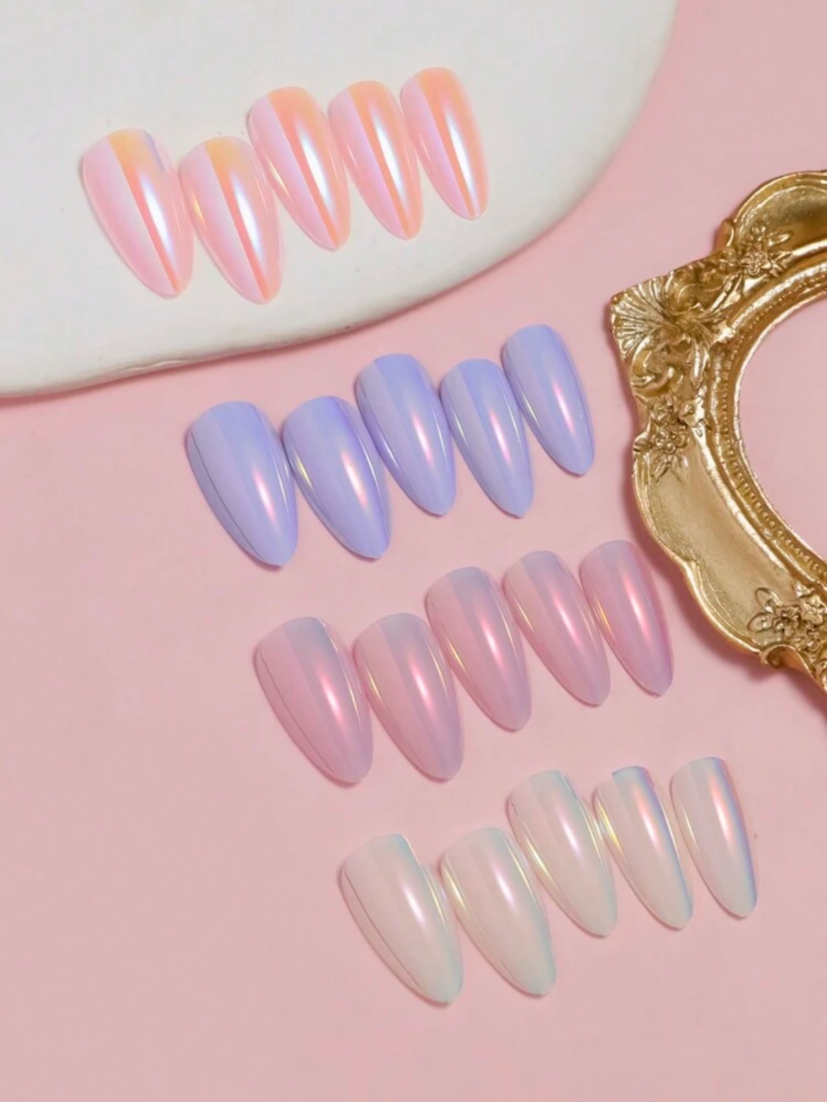 VV MEIJIAER Press-On Nails 96 Pièces Réutilisables Amande Moyenne (4 Couleurs Brillant Magique Chrome) + Feuille Adhésive + Mini Lime - ZJ027 VV MEIJIAER Press-On Nails 96 Pièces Réutilisables Amande Moyenne (4 Couleurs Brillant Magique Chrome) + Feuille Adhésive + Mini Lime - ZJ027