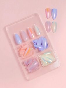 VV MEIJIAER Press-On Nails 96 Pièces Réutilisables Amande Moyenne (4 Couleurs Brillant Magique Chrome) + Feuille Adhésive + Mini Lime - ZJ027 VV MEIJIAER Press-On Nails 96 Pièces Réutilisables Amande Moyenne (4 Couleurs Brillant Magique Chrome) + Feuille Adhésive + Mini Lime - ZJ027