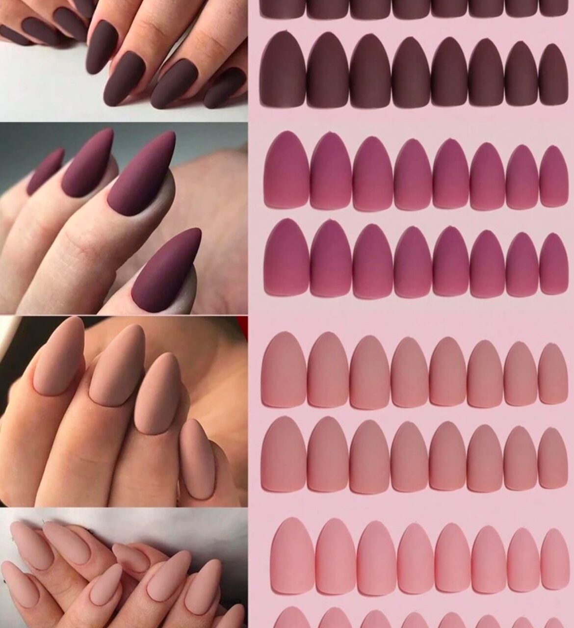 VV MEIJIAER Press-On Nails 96 Pièces Réutilisables Amande Moyenne (4 Couleurs Mates Ombre) + Feuille Adhésive + Mini Lime - ZJ239