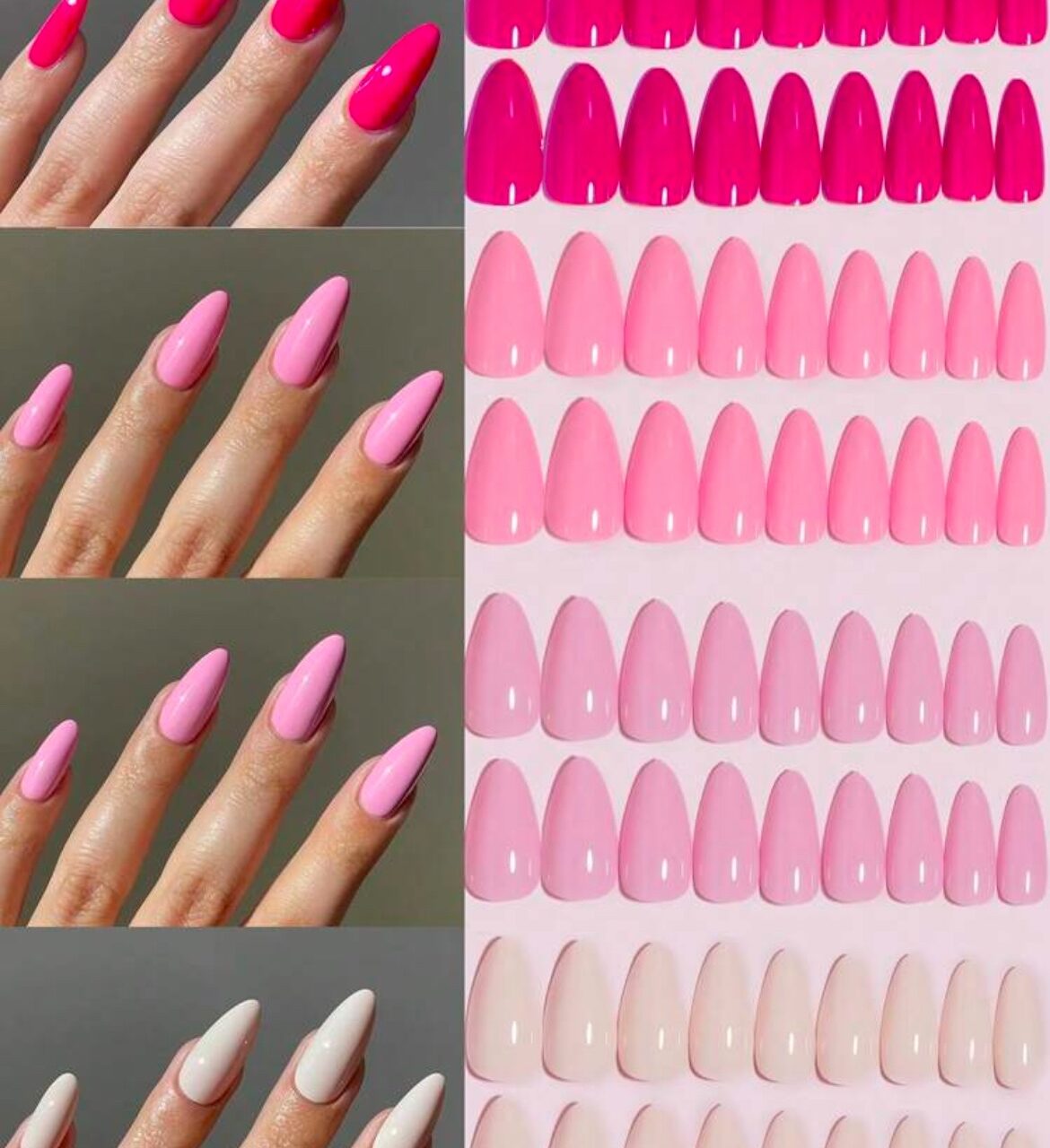 VV MEIJIAER Press-On Nails 96 Pièces Réutilisables Amande Longue (Série Roses Dégradés) + Feuille Adhésive + Mini Lime - ZJ227