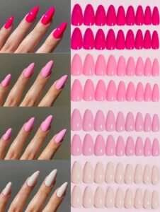 VV MEIJIAER Press-On Nails 96 Pièces Réutilisables Amande Longue (Série Roses Dégradés) + Feuille Adhésive + Mini Lime - ZJ227