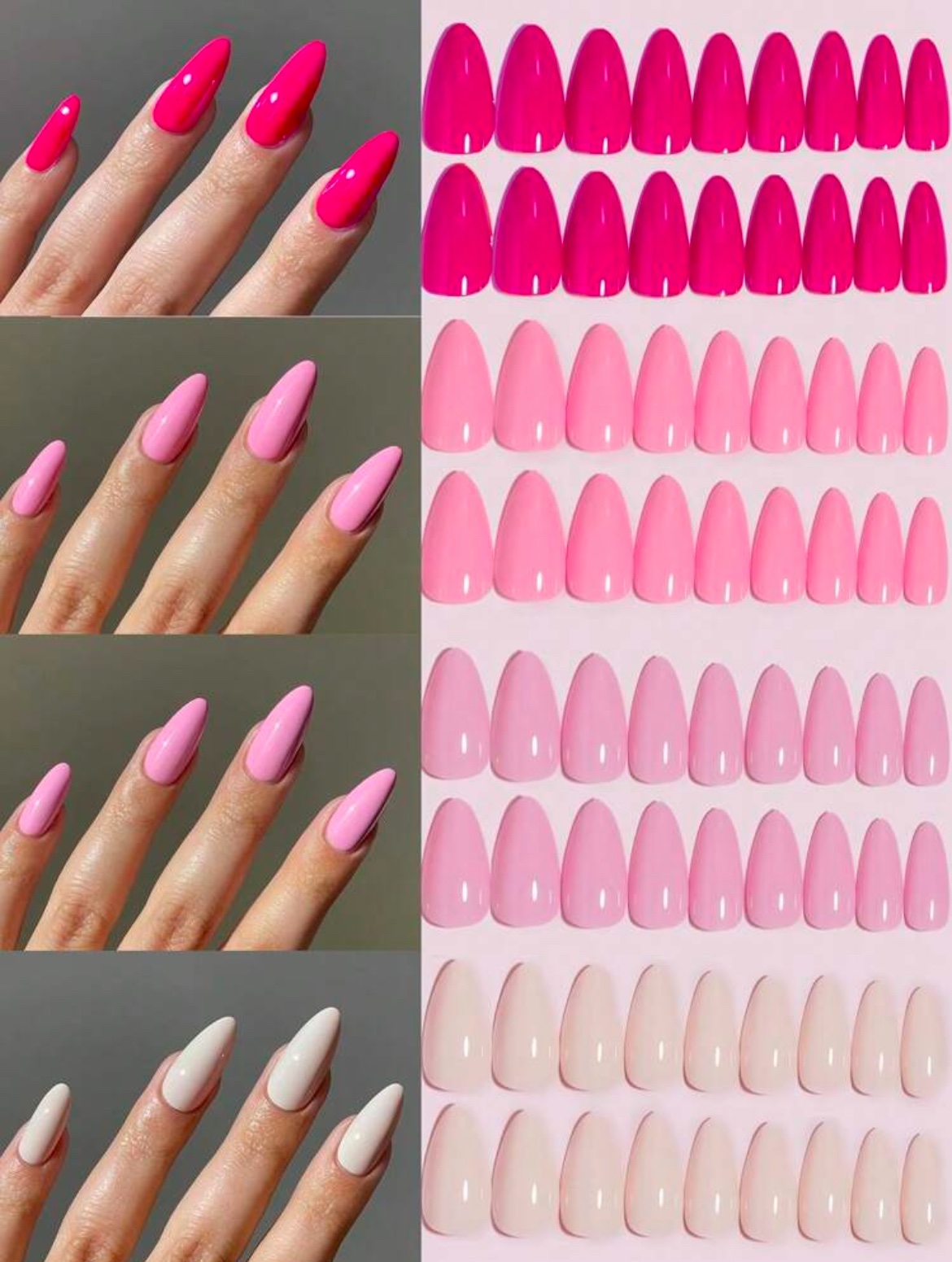 VV MEIJIAER Press-On Nails 96 Pièces Réutilisables Amande Longue (Série Roses Dégradés) + Feuille Adhésive + Mini Lime - ZJ227