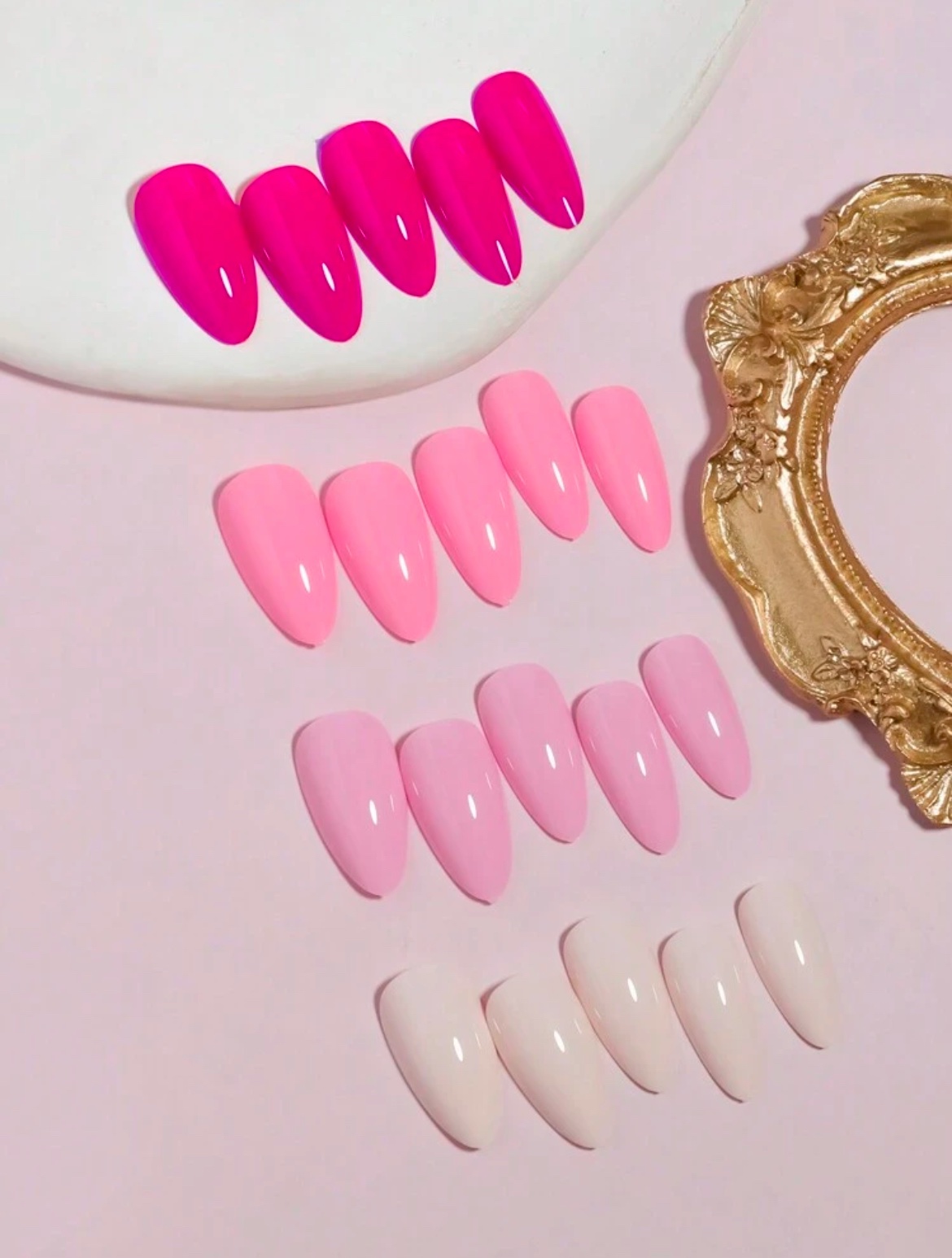 VV MEIJIAER Press-On Nails 96 Pièces Réutilisables Amande Longue (Série Roses Dégradés) + Feuille Adhésive + Mini Lime - ZJ227