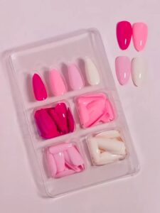 VV MEIJIAER Press-On Nails 96 Pièces Réutilisables Amande Longue (Série Roses Dégradés) + Feuille Adhésive + Mini Lime - ZJ227