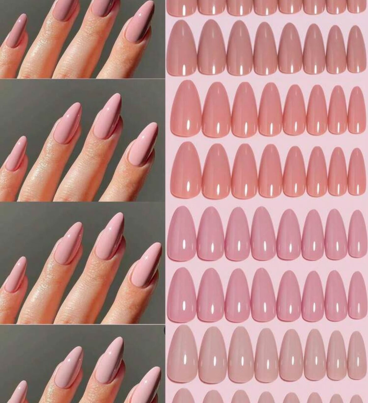 VV MEIJIAER Press-On Nails 96 Pièces Réutilisables Amande Longue (Série Nudes Dégradés) + Feuille Adhésive + Mini Lime - ZJ083