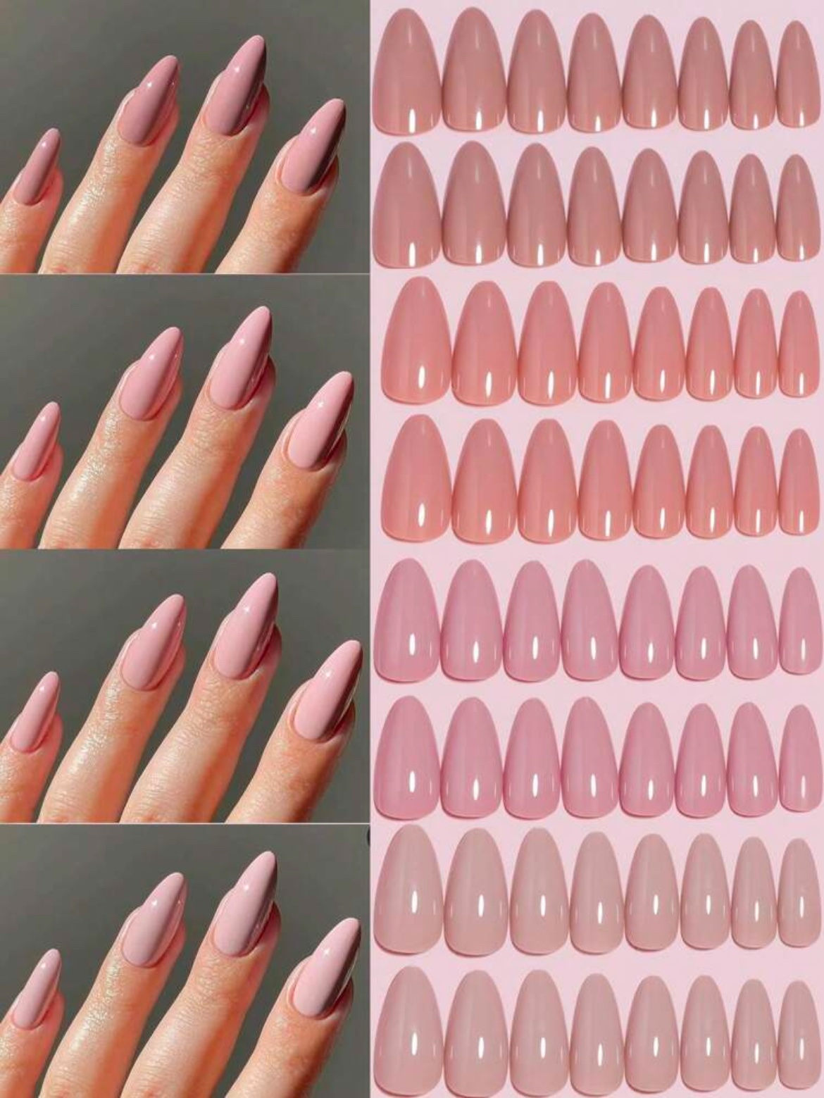 VV MEIJIAER Press-On Nails 96 Pièces Réutilisables Amande Longue (Série Nudes Dégradés) + Feuille Adhésive + Mini Lime - ZJ083