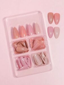 VV MEIJIAER Press-On Nails 96 Pièces Réutilisables Amande Longue (Série Nudes Dégradés) + Feuille Adhésive + Mini Lime - ZJ083