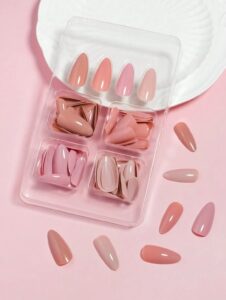 VV MEIJIAER Press-On Nails 96 Pièces Réutilisables Amande Longue (Série Nudes Dégradés) + Feuille Adhésive + Mini Lime - ZJ083