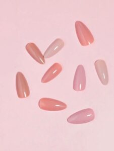 VV MEIJIAER Press-On Nails 96 Pièces Réutilisables Amande Longue (Série Nudes Dégradés) + Feuille Adhésive + Mini Lime - ZJ083