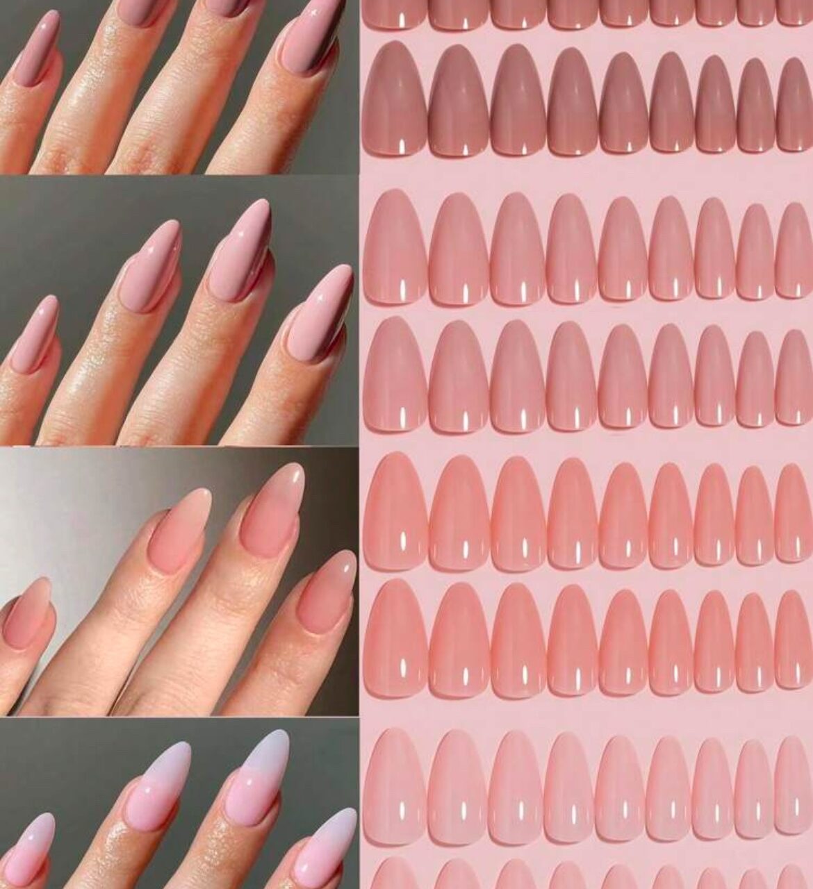 VV MEIJIAER Press-On Nails 96 Pièces Réutilisables Amande Moyenne (Série Dégradés Brun à Rose Clair) + Feuille Adhésive + Mini Lime - ZJ251