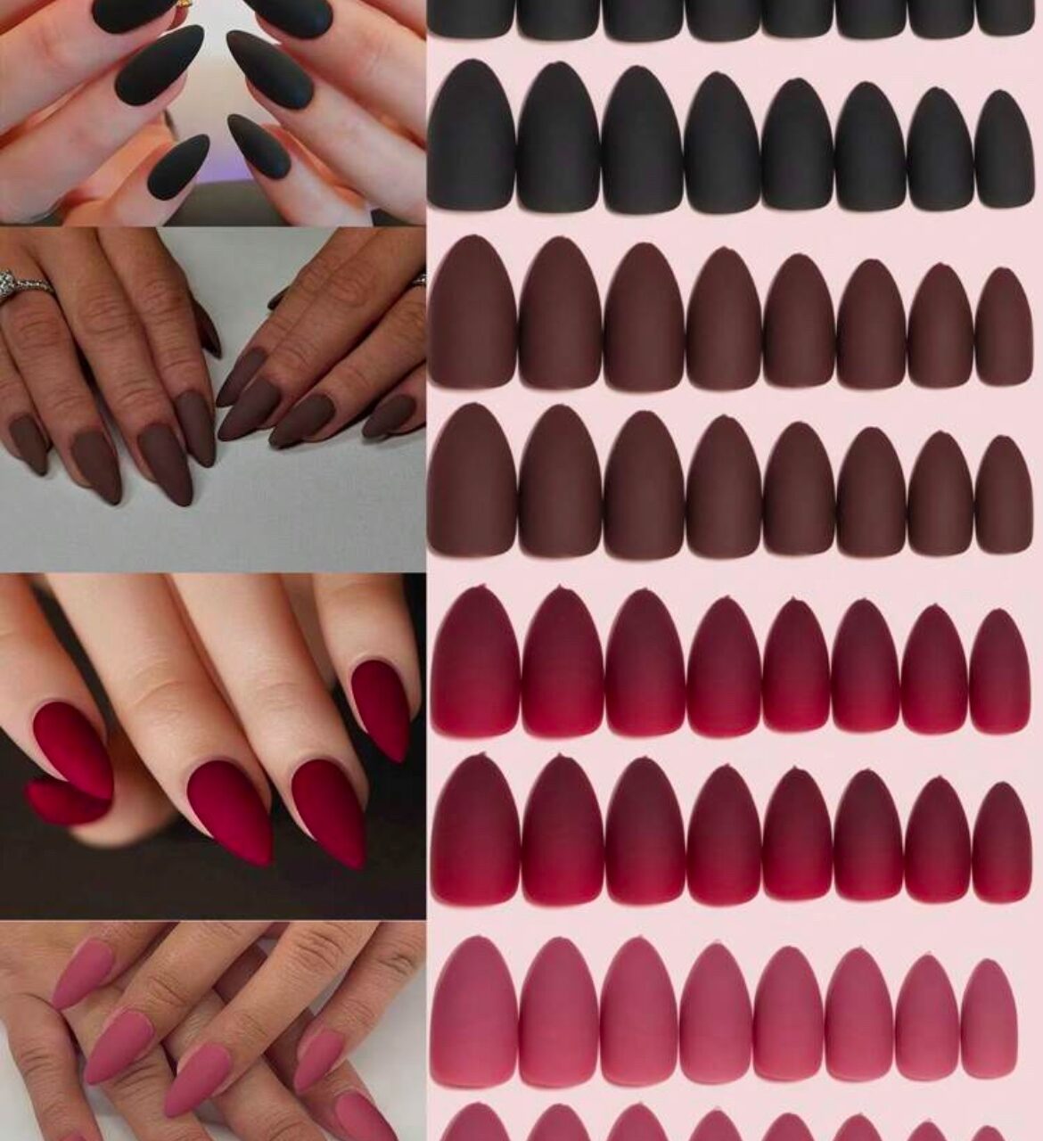 VV MEIJIAER Press-On Nails 96 Pièces Réutilisables Amande Moyenne (4 Couleurs Mates Dégradées) + Feuille Adhésive + Mini Lime - ZJ254