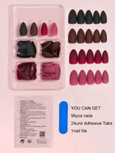 VV MEIJIAER Press-On Nails 96 Pièces Réutilisables Amande Moyenne (4 Couleurs Mates Dégradées) + Feuille Adhésive + Mini Lime - ZJ254 VV MEIJIAER Press-On Nails 96 Pièces Réutilisables Amande Moyenne (4 Couleurs Mates Dégradées) + Feuille Adhésive + Mini Lime - ZJ254