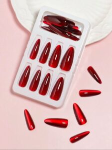 VV MEIJIAER Press-On Nails 30 Pièces Réutilisables Stiletto Longue (Rouge Vampire) + Feuille Adhésive + Mini Lime - ZJ202 VV MEIJIAER Press-On Nails 30 Pièces Réutilisables Stiletto Longue (Rouge Vampire) + Feuille Adhésive + Mini Lime - ZJ202