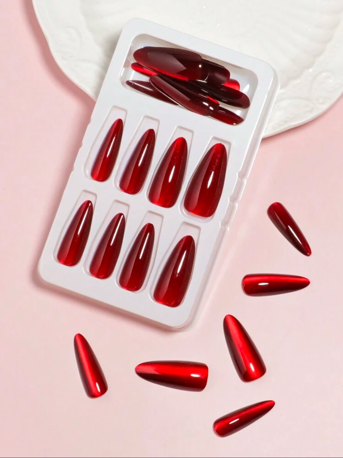 VV MEIJIAER Press-On Nails 30 Pièces Réutilisables Stiletto Longue (Rouge Vampire) + Feuille Adhésive + Mini Lime - ZJ202 VV MEIJIAER Press-On Nails 30 Pièces Réutilisables Stiletto Longue (Rouge Vampire) + Feuille Adhésive + Mini Lime - ZJ202